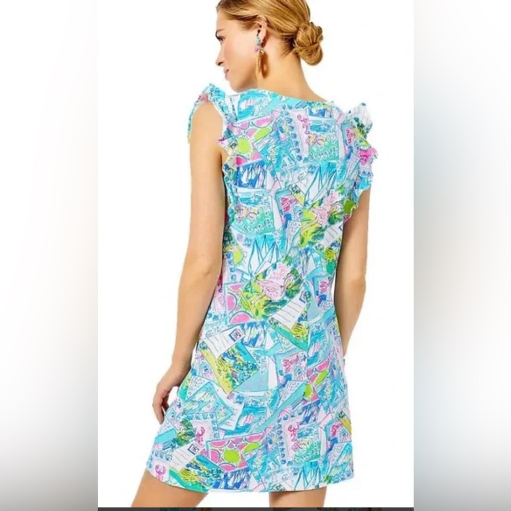 HTF! Lilly Pulitzer Womens  “Wish You Were here” Laina postcard DRESS sz L - Picture 6 of 7